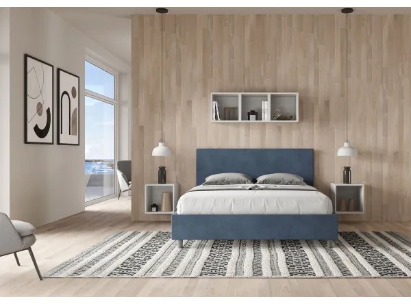 Letto matrimoniale e rete 160x190 in microfibra blu Adele