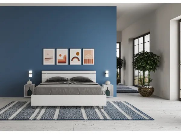 Letto matrimoniale senza rete 160x190 testata dritta con doghe bianco frassino Ankel
