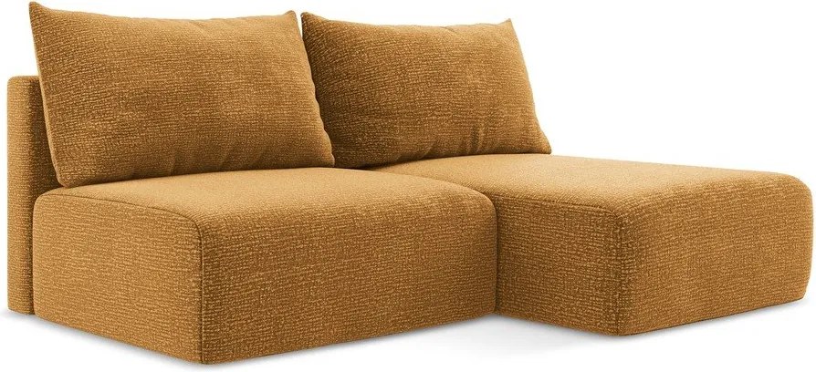 Divano angolare arancione allungabile/con contenitore (con penisola a destra) Kalena – Makamii