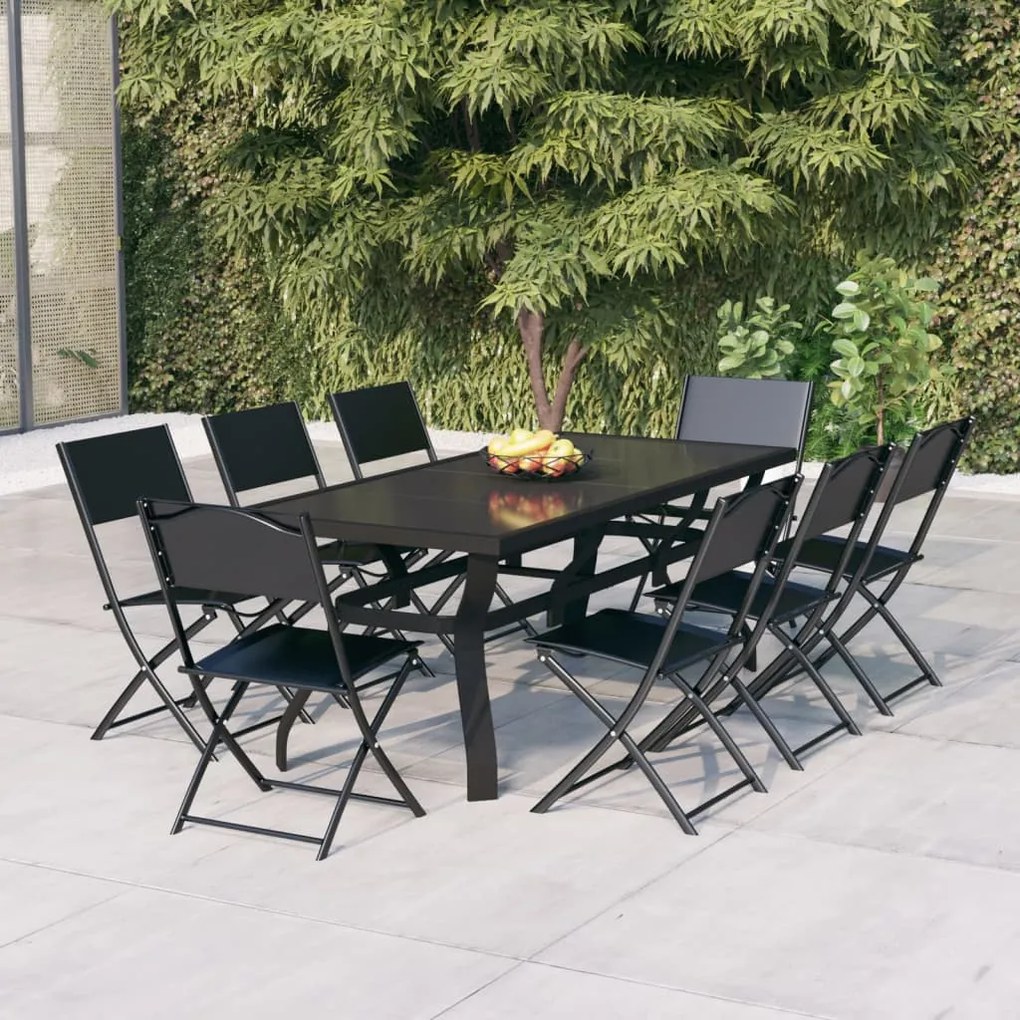 Set da Pranzo per Giardino 9 pz Grigio e Nero