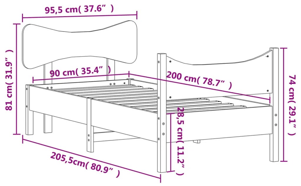 Giroletto con Testiera 90x200 cm in Legno Massello di Pino