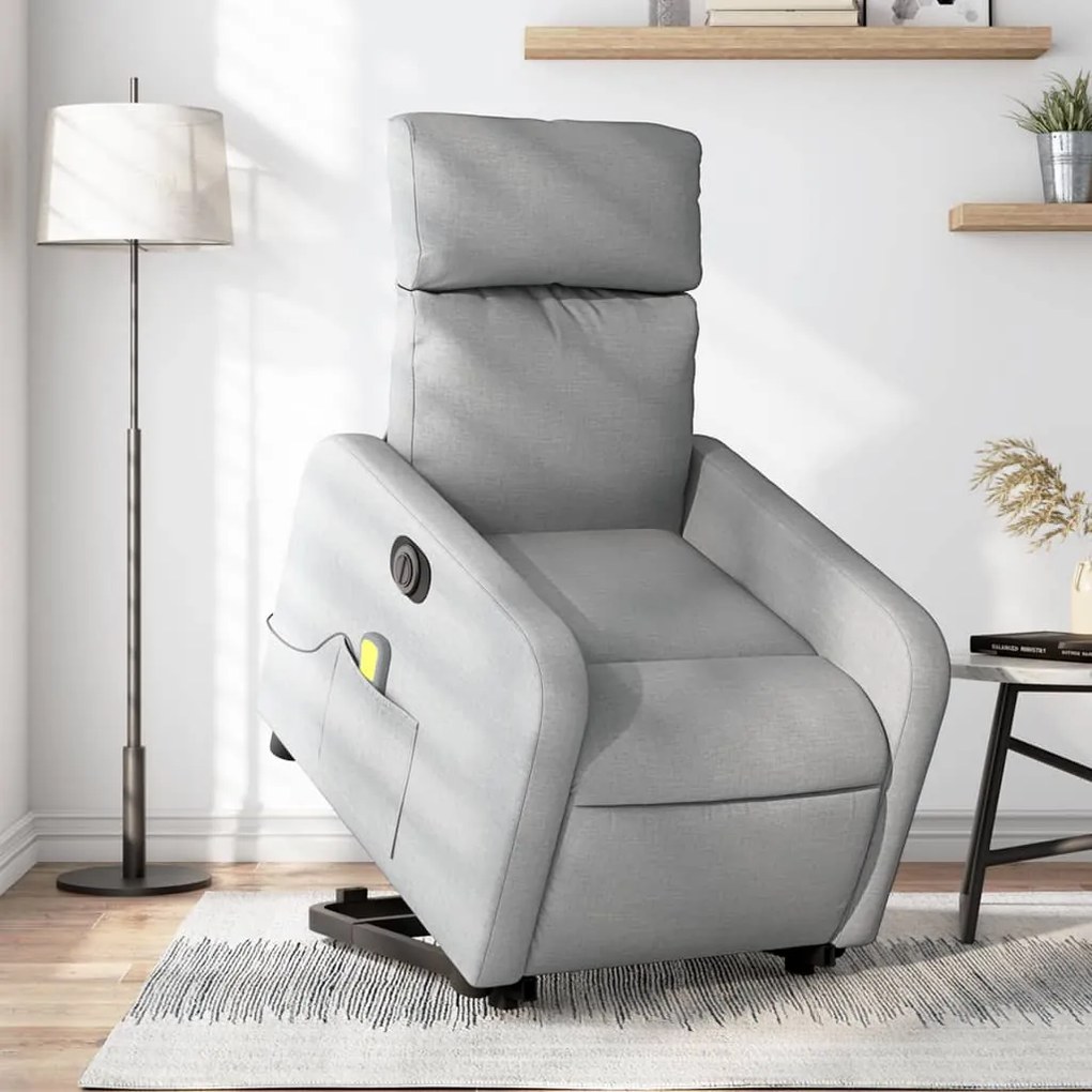 Poltrona Alzapersona Massaggi Elettrica Grigio Chiaro Tessuto /
