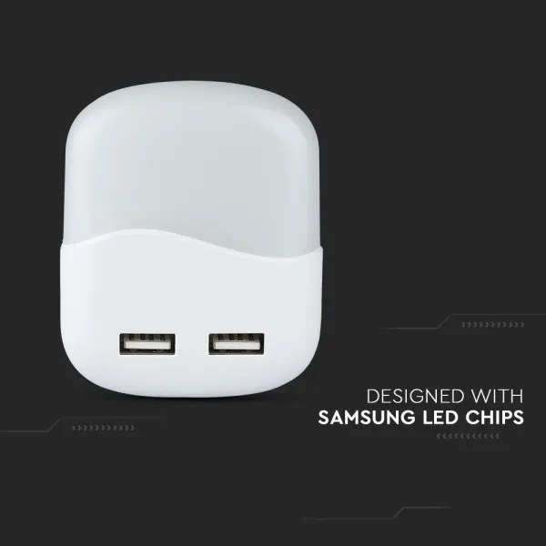 Luce notturna LED con sensore crepuscolare, 2xUSB, 0,45W, 230V, 4000K