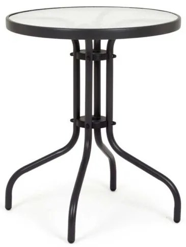 Tavolo da Esterno in Acciaio Nero Ø60 cm – Piano in Vetro Temperato