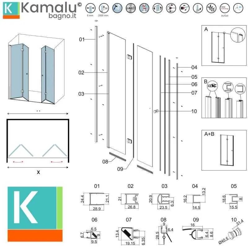 Kamalu - porta doccia a doppio soffietto 140-143 cm | kam-ks700dc