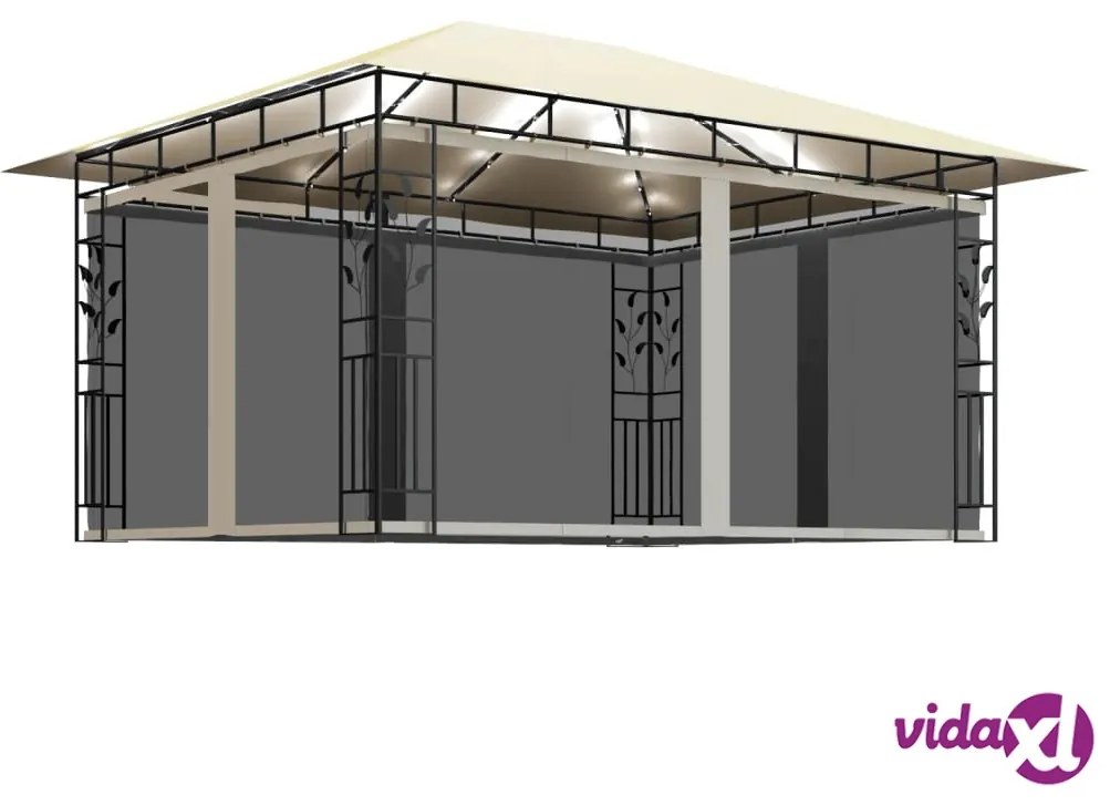 vidaXL Gazebo con Zanzariera e Luci LED 4x3x2,73 m Crema