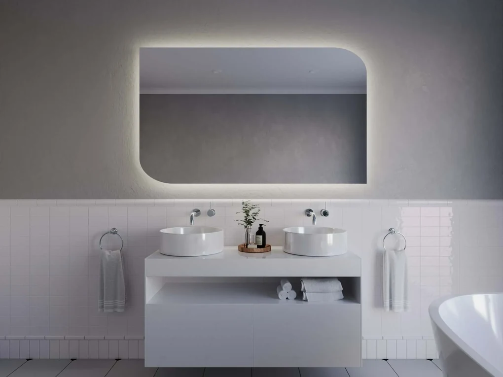 Specchio bagno retroilluminato led rettangolare cornice vetro 120x80