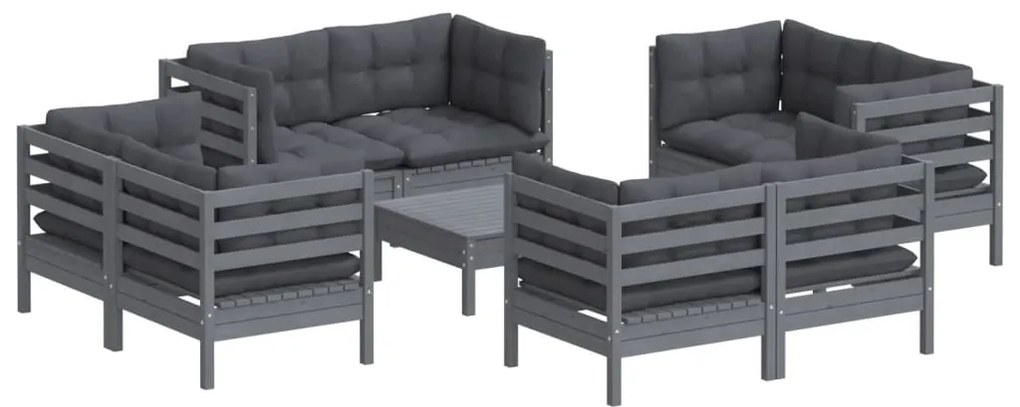 Set divani da giardino 9 pz con cuscini antracite legno di pino