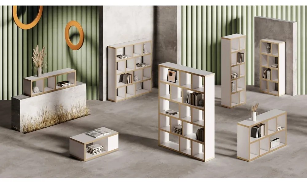 Libreria bianca con bordo in legno 150x159 cm Berlin - TemaHome