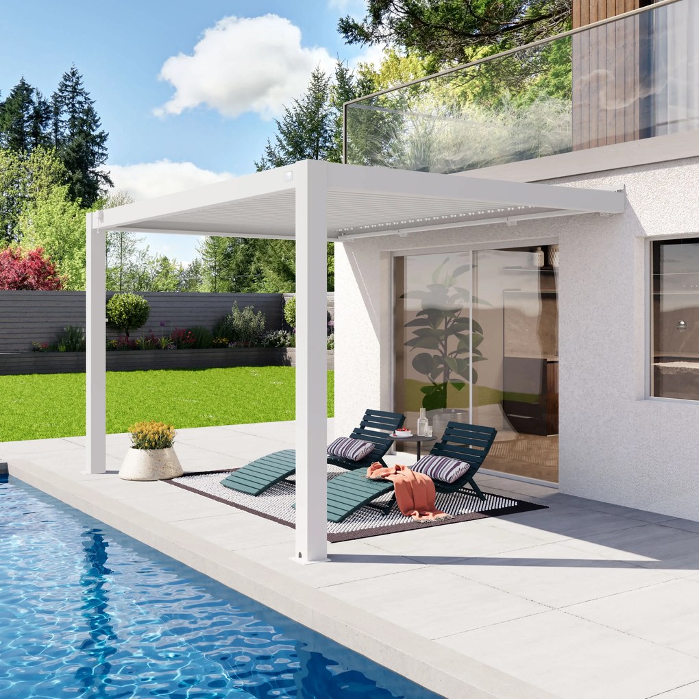 PRIMEYARD Pergola addossata in bianco 3x4, con tetto a lamelle in bianco - (400143)