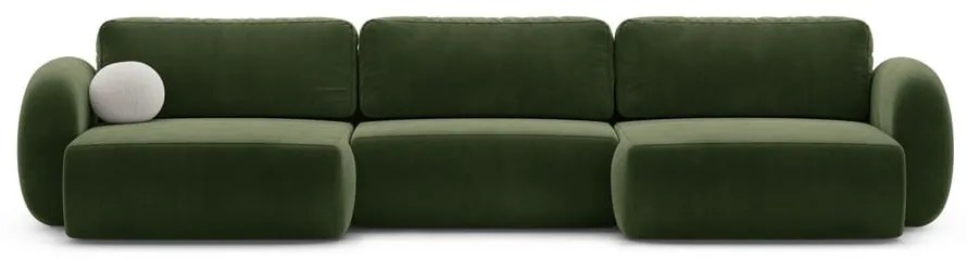 Divano angolare verde allungabile/con contenitore (a U) con rivestimento in velluto Tonale – Cosmopolitan Design