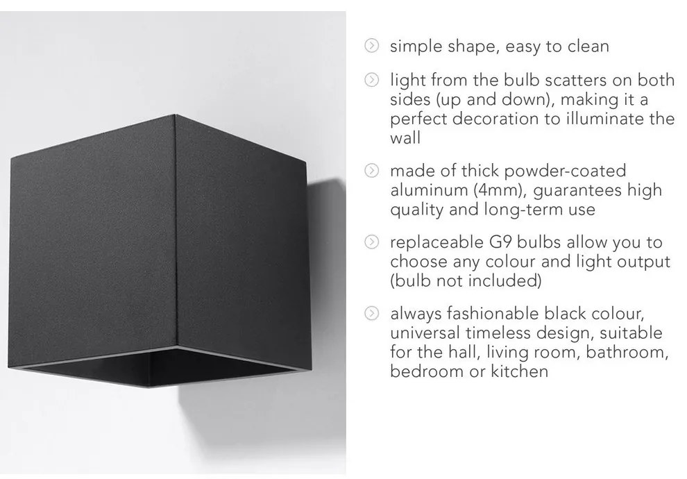 Lampada da parete nera Geo - Sollux