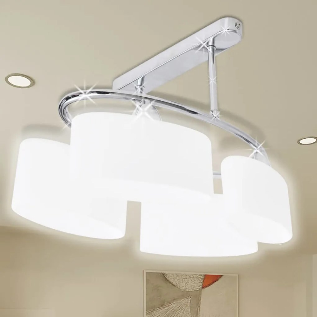 Lampada Da Soffitto Ellissoidale Vetro Paralume 4 Lampadine E14 /
