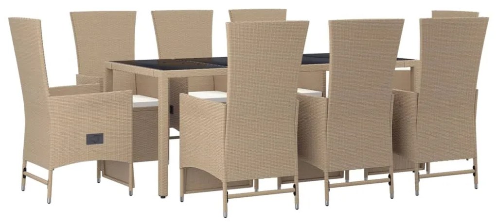 Set da pranzo da giardino 9 pz con cuscini beige in polyrattan