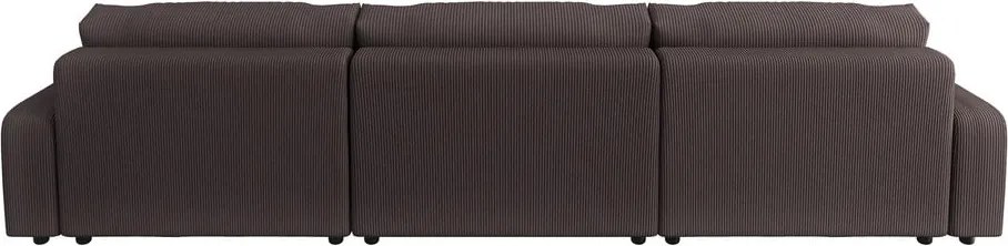 Divano angolare marrone allungabile/con contenitore (a U) con rivestimento in velluto a coste Sara – Ropez