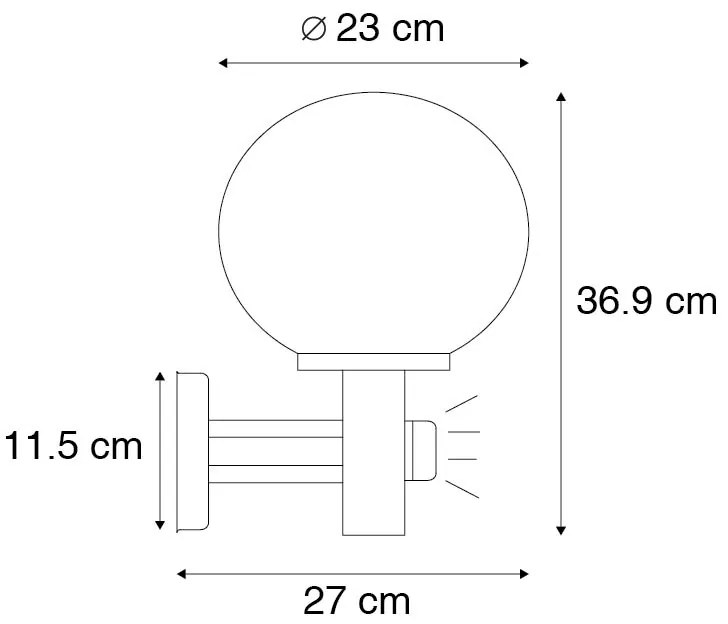 Lampada da parete per esterni nera con vetro trasparente incl. sensore di movimento - Sfera