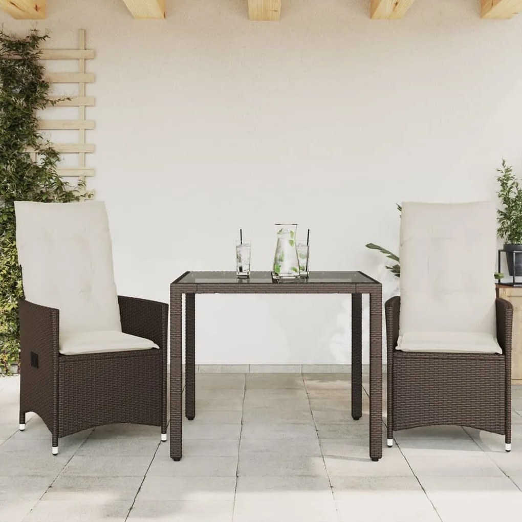 Set Bistrò 3 Pz Con Cuscini Marrone İn Polyrattan /