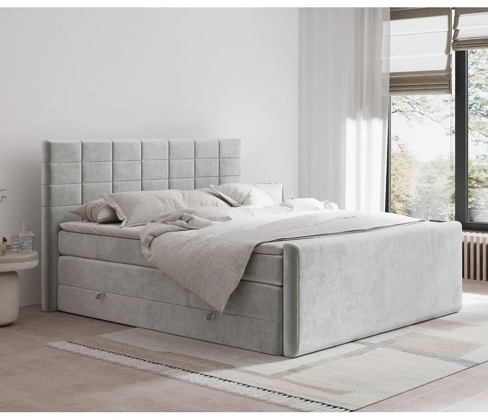 Letto boxspring grigio chiaro con contenitore 140x200 cm Ava – Maison de Rêve