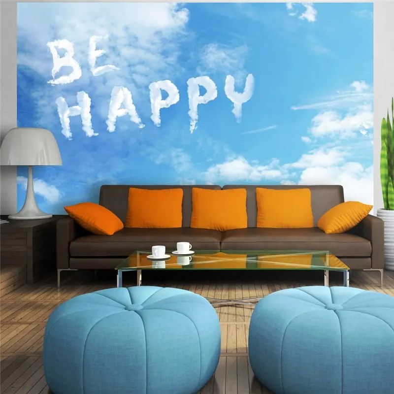 Fotomurale  Be happy  Colore Azzurro, Dimensioni e Misure 150x105