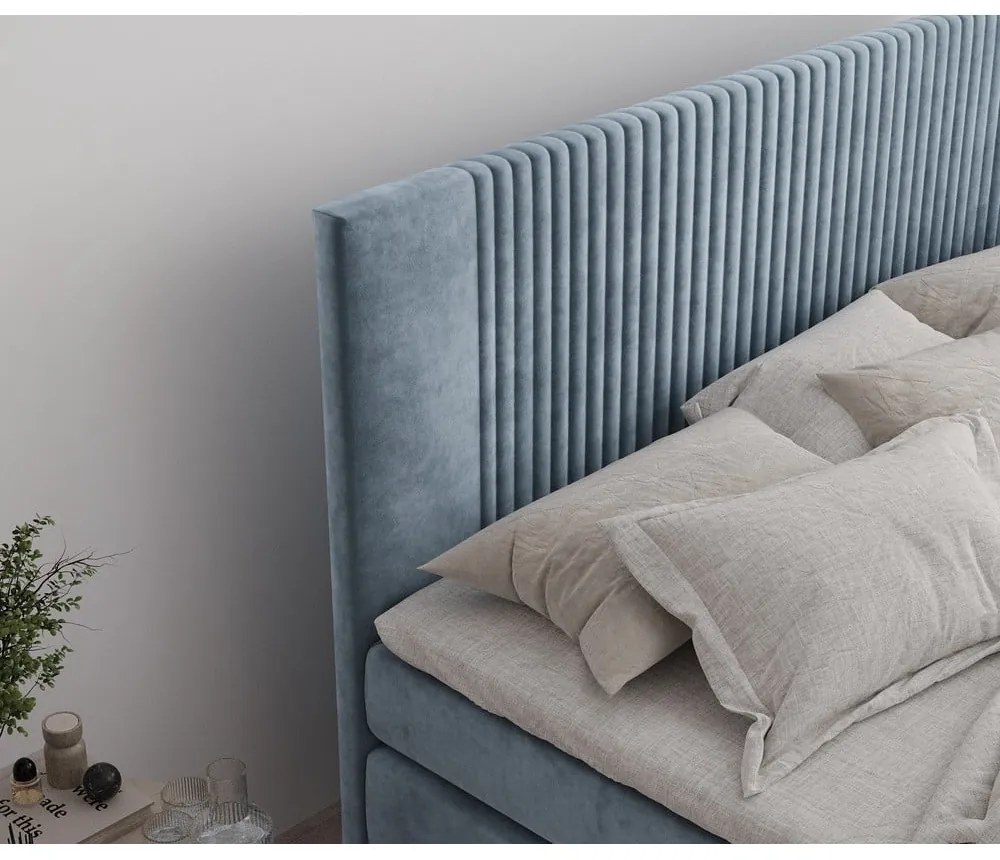 Letto boxspring blu con contenitore 180x200 cm Bergamo – Maison de Rêve