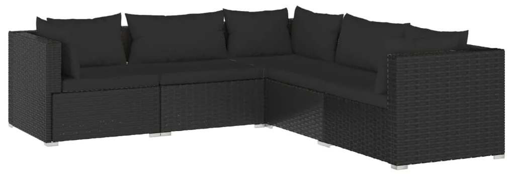 Set divani da giardino 5 pz con cuscini in polyrattan nero