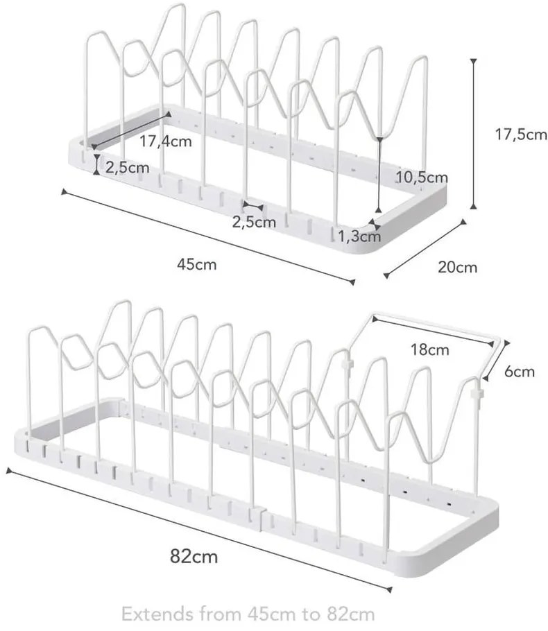 Cremagliera bianca regolabile per coperchi e padelle Tower - YAMAZAKI