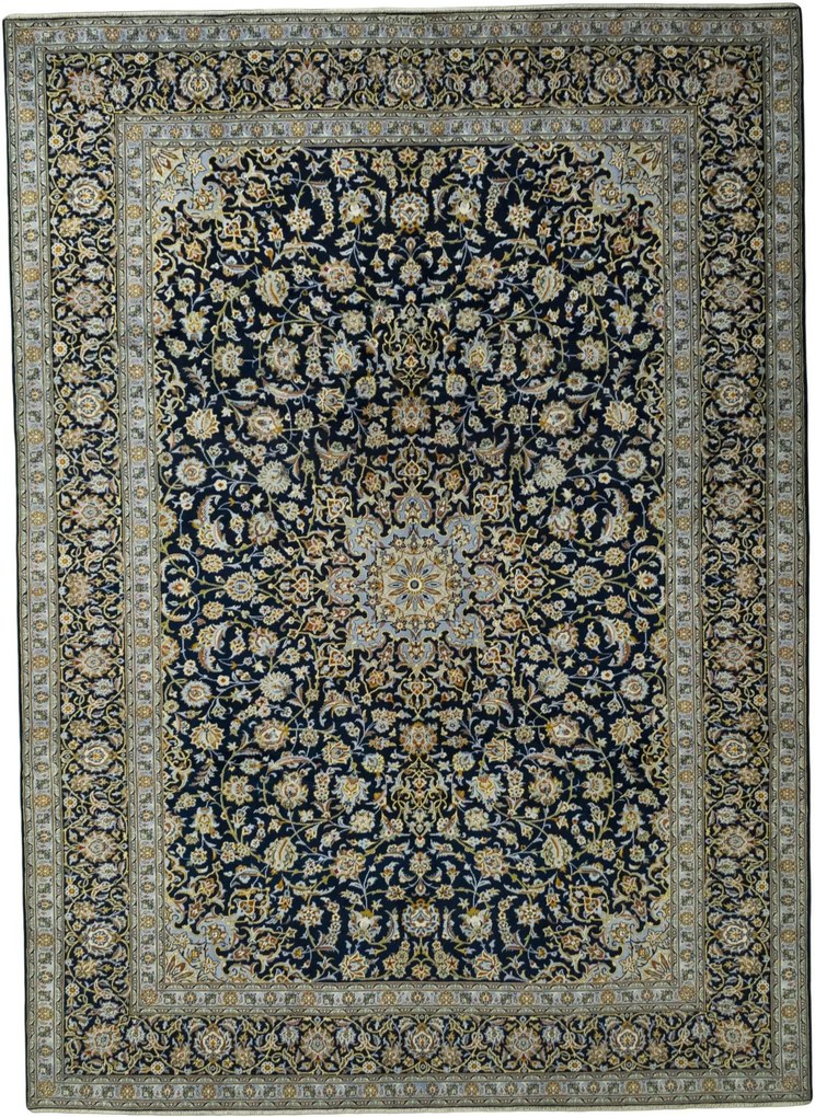 Kashan Tappeto 290x400 Blu (Iran) Annodato A Mano