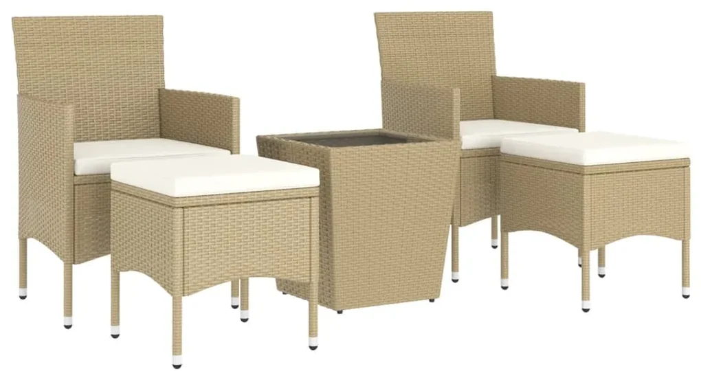 Set bistrot da giardino 5 pz polyrattan e vetro temperato beige
