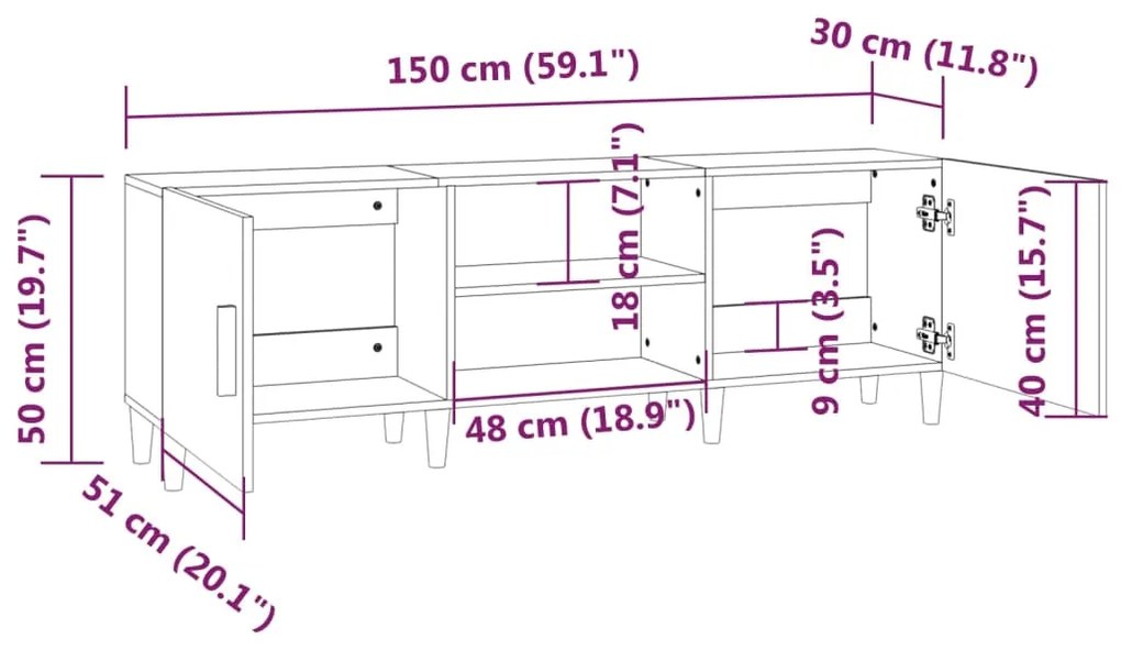 Mobile Porta TV Grigio Sonoma 150x30x50 cm in Legno Multistrato