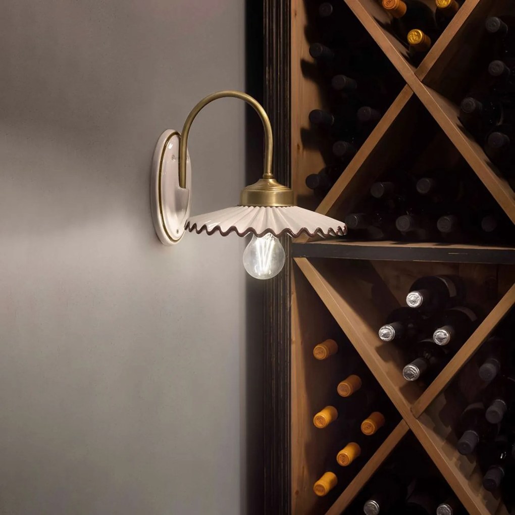 Applique Classica L'Aquila Ottone E Ceramica Decorato Filo Marrone 1 Luce E27