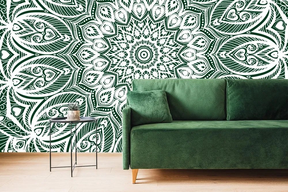 Carta da parati – Mandala dell'armonia su sfondo verde