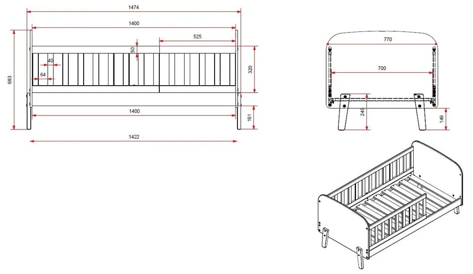 Letto per bambini bianco, 70 x 140 cm Kiddy - Vipack