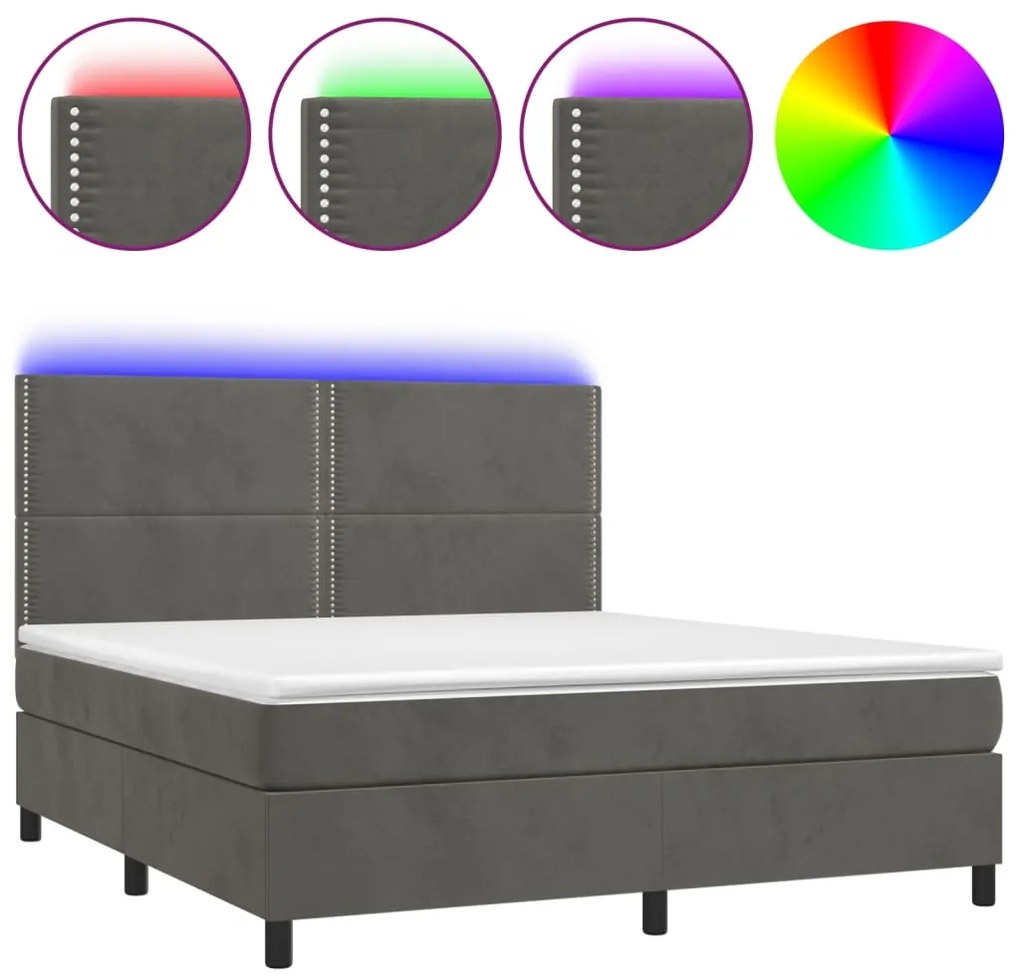 Letto a Molle con Materasso e LED Grigio Scuro 160x200 cm