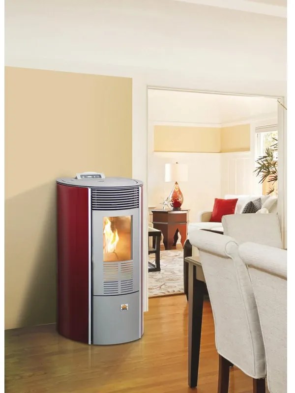 Stufa a pellet ventilata Theresia 10 kW in vetro bordeaux