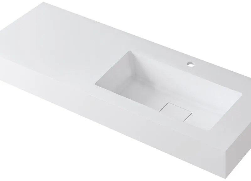 Lavabo integrale rettangolare vasca a destra L 120.5 x H 15 x P 46 cm in resina bianco lucido