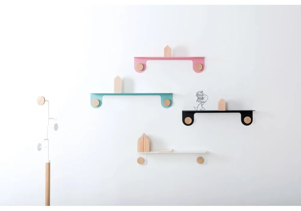 Mensola a muro in acciaio rosa con dettaglio in legno di quercia con 2 ganci , lunghezza 70 cm Hook - Gazzda