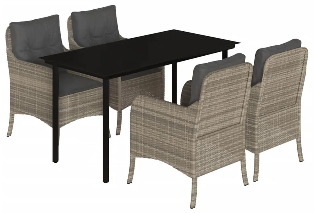 Set pranzo da giardino 5pz con cuscini grigio chiaro polyrattan