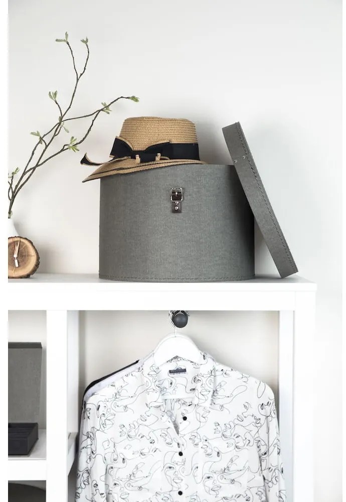 Scatole in set con coperchio grigie in cartone 2 pz ø 37,5x25,5 cm Rut Canvas Paper Laminate – Bigso