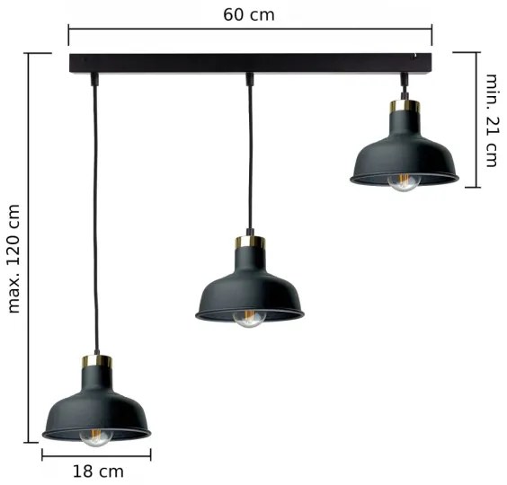 Lampadario a sospensione con filo HEBE 3xE27/60W/230V nero