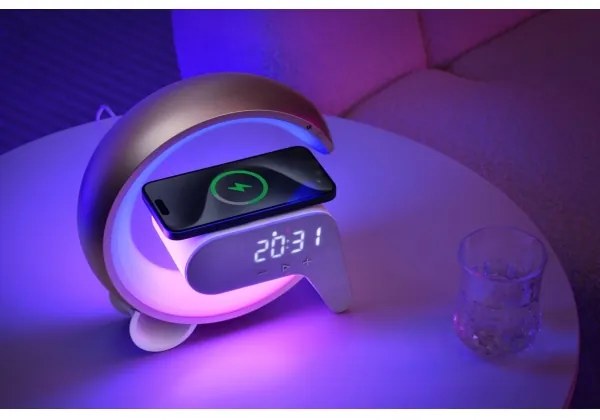 Immax 08987L-LEDRGB Lampada dimmerabile con sveglia e Qi di ricarica 30W/230V argento