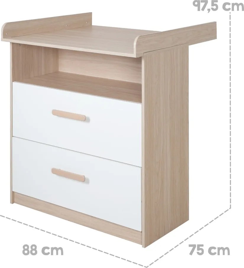 Cassettiera per bambini bianca/di colore naturale con effetto rovere con fasciatoio 88x98x75 cm Cabane – Roba