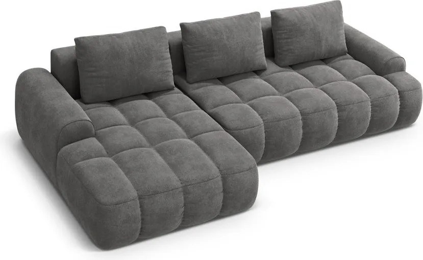 Divano angolare grigio allungabile/con contenitore (con penisola a sinistra/con chaise lounge) con rivestimento in velluto Linz – Cosmopolitan Design