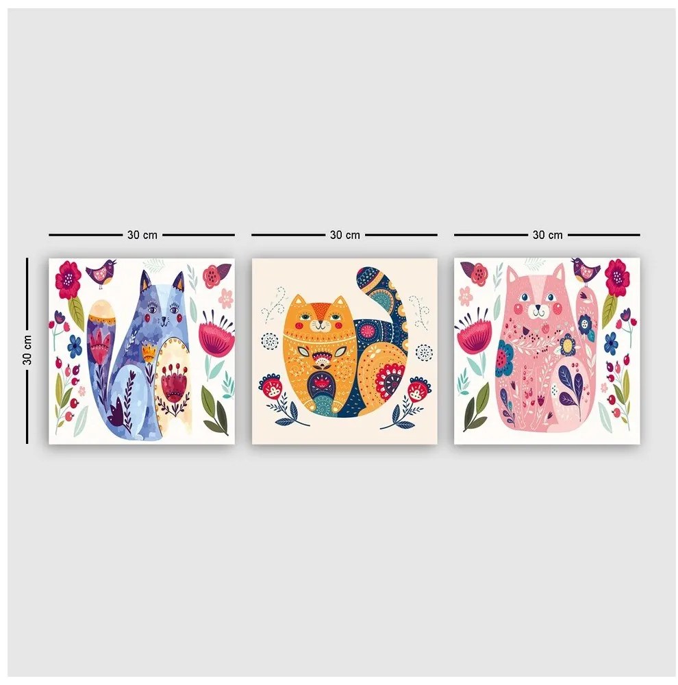Quadri per bambini in set da 3 30x30 cm Cats - Wallity