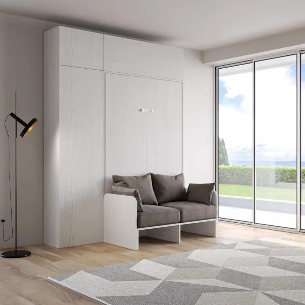 Letto a scomparsa una piazza e mezza 120 cm con mobili Bianco KENTARO SOFŔ