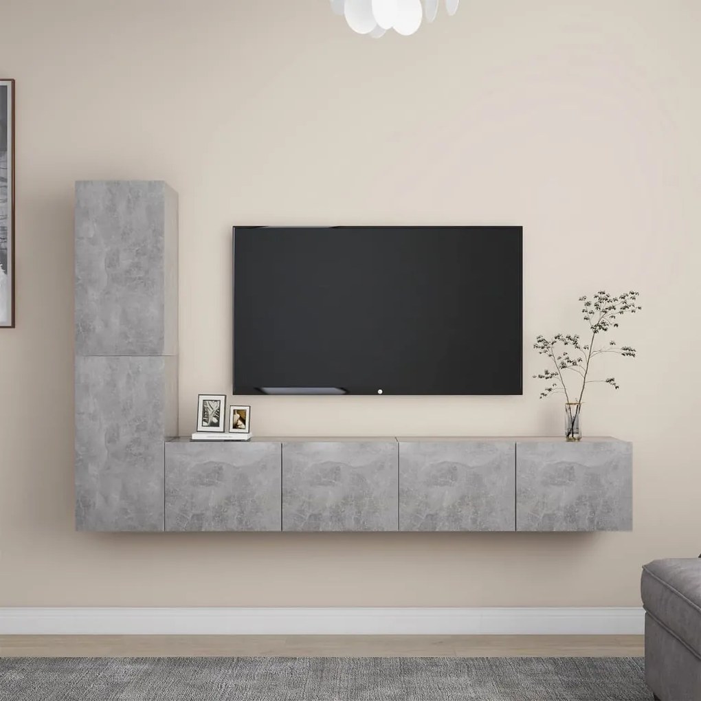 Set di mobili porta tv 4 pz grigio cemento in legno multistrato