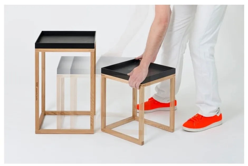 Set di 2 tavolini in rovere con piano nero Rovere Nest - Wireworks