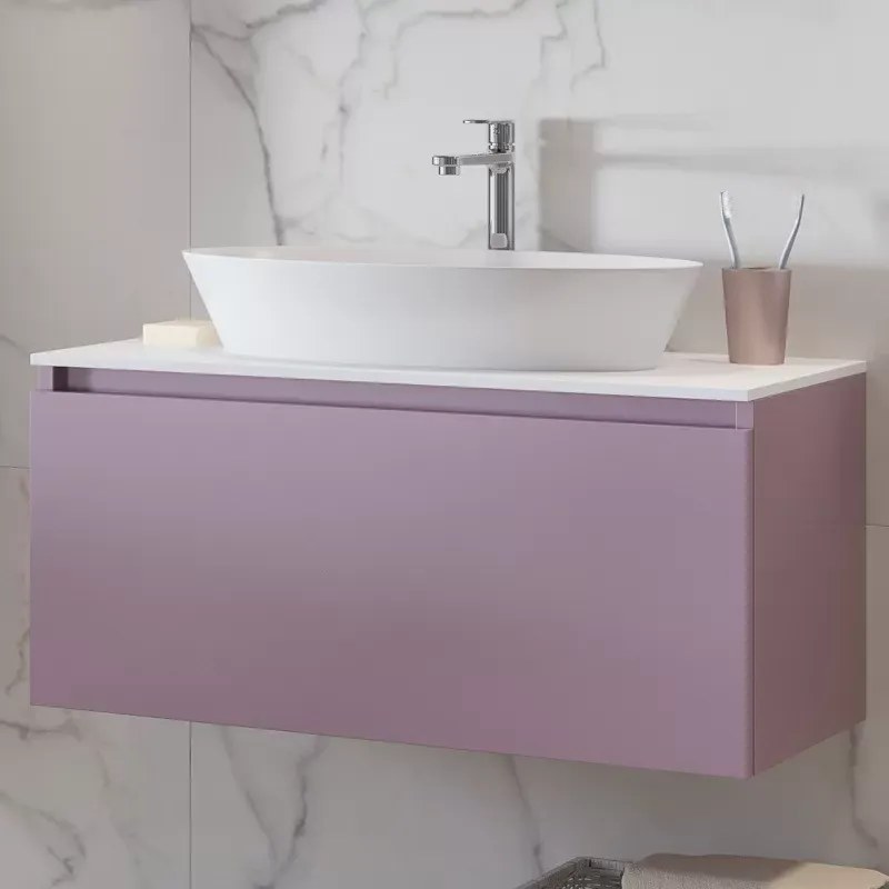 Mobile bagno 80cm sospeso con piano da appoggio in resina bianca SP-80B - KAMALU
