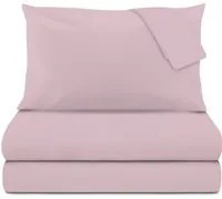 Completo letto matrimoniale rosa tinta unita cotone