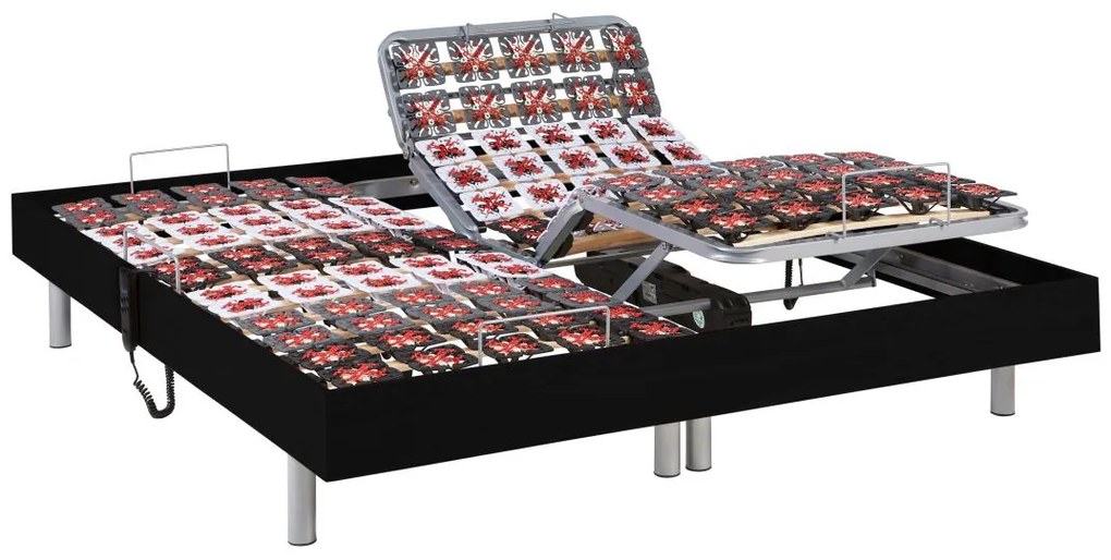 Rete relax doghe e 2x65 sospensioni deco in legno nero di DREAMEA - 2 x 80 x 200 cm - Motori OKIN
