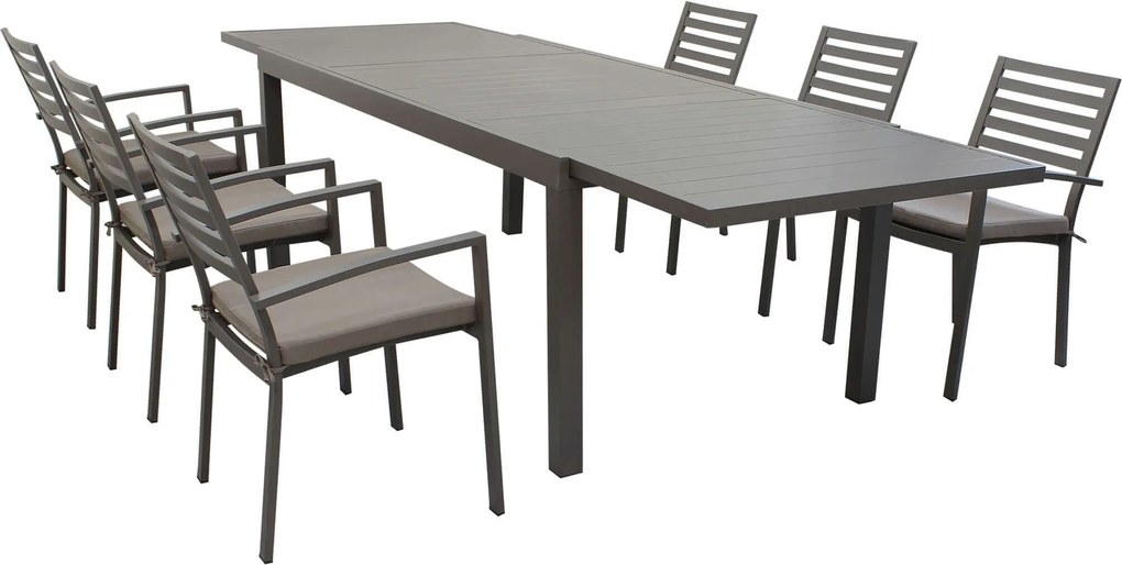 DEXTER - set tavolo in alluminio cm 200/300 x 100 x 74 h con 6 poltrone Dexter
